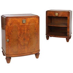 Pair of Beautiful Burled Walnut Nightstands with Bronze Hardware