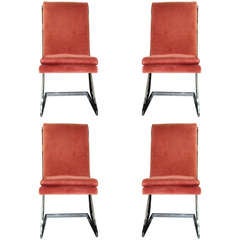 Set Of 4 Chrome Milo Baughman Dining Chairs 5