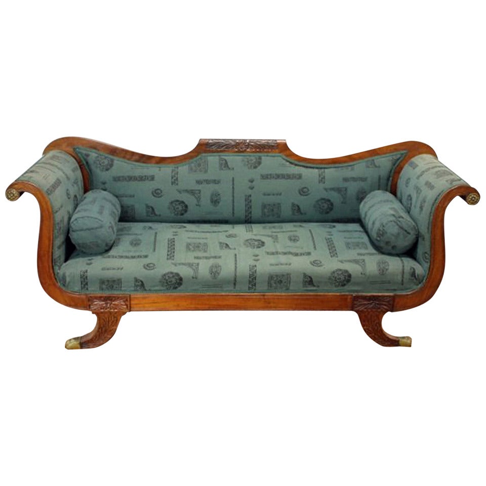 Chic Empire Settee With Nicely Carved Details And Bronze Hardware