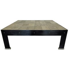 Superbe table basse d'inspiration Paul Dupre Lafon en acier noirci et bronze