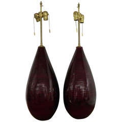 Unique Pair of Deep Aubergine "Tear Shaped" Gourd Vases with Lamp Application