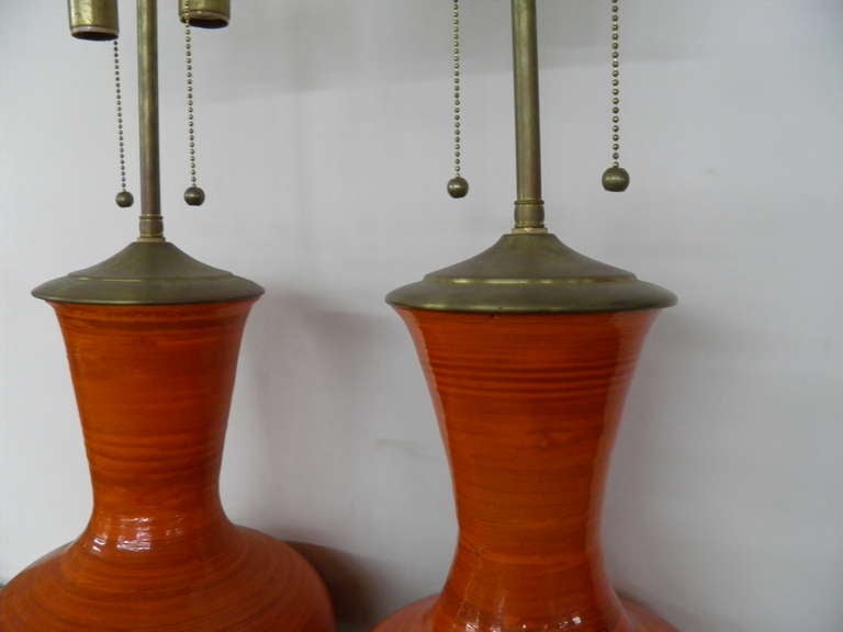 Spanish Stunning And Vibrant Orange Ceramic Vases With Lamp Application