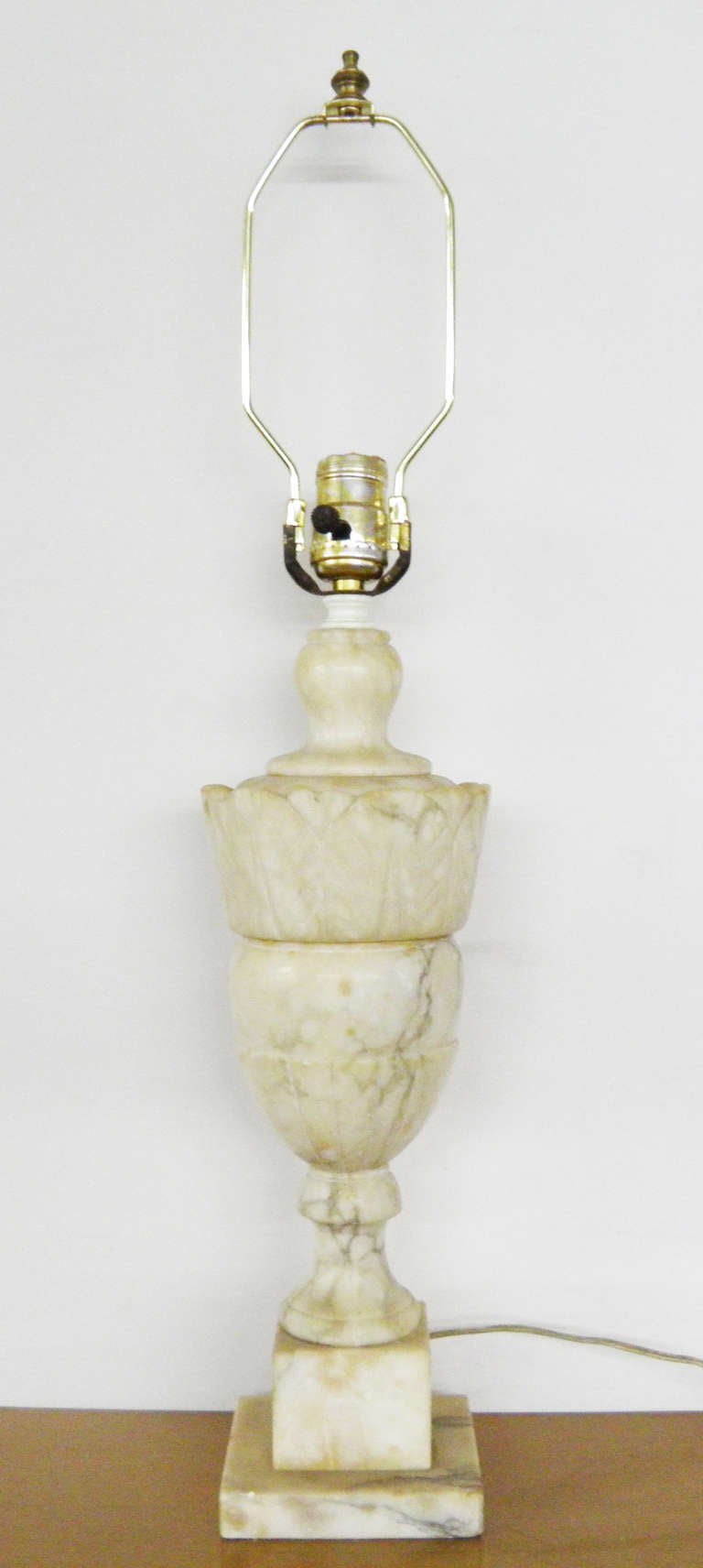 Classic Carrera marble Urn style vase with lamp application 
15 3/8 Lamp Base
24 7/8 w/ Lamp Application