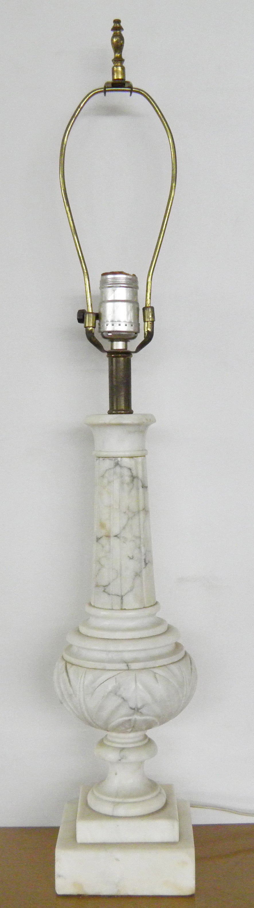 Vintage Nicely Carved Carrera Marble Lamp For Sale