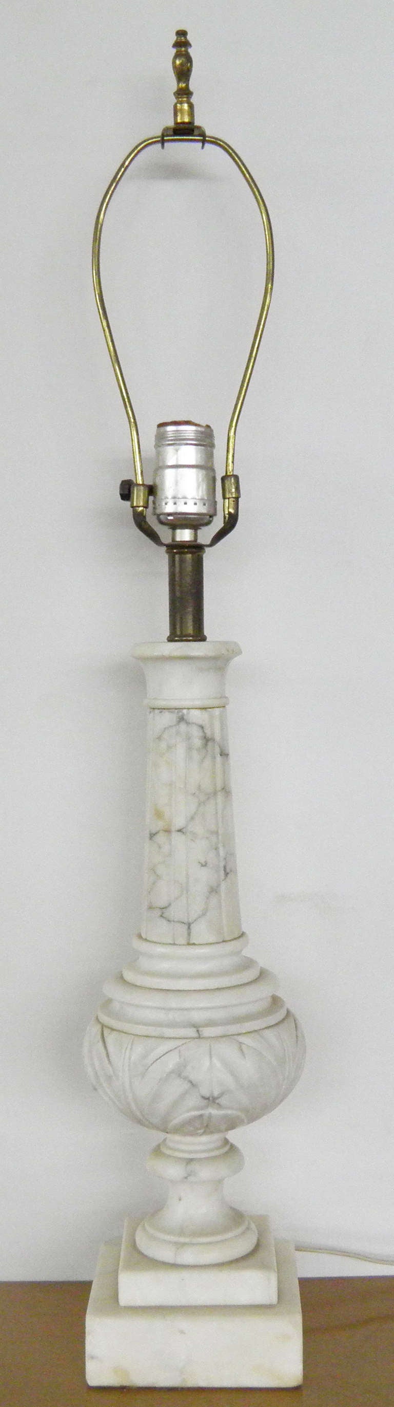 Vintage nicely carved Carrera marble lamp
15 1/2 Lamp base
26 1/2 with Lamp application