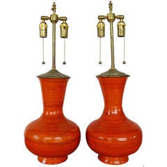 Stunning And Vibrant Orange Ceramic Vases With Lamp Application