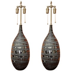 pair of black mirrored "bondage" vases with lamp application