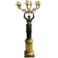 Empire Bronze and Gilded Goddess Statue/Candelabra Finely Detailed