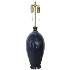 Beautiful Mottled Cobalt & Navy Glazed Ceramic Vase With Lamp Application