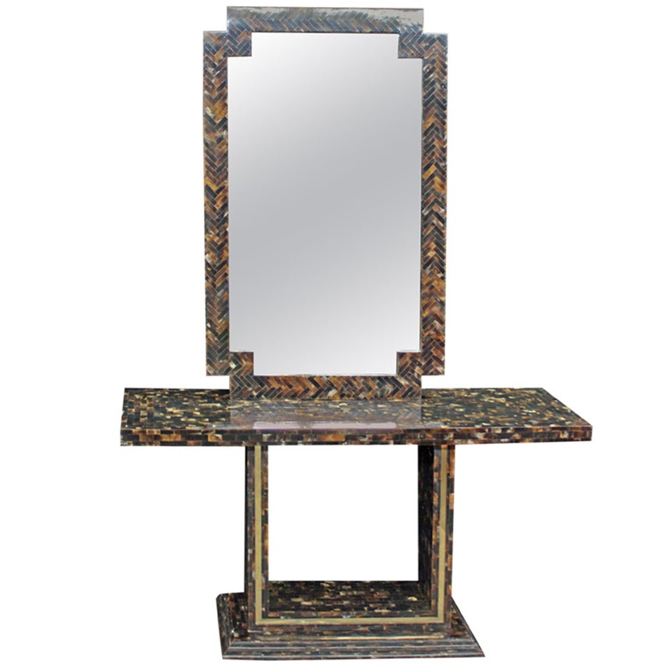 Chic and Beautiful Tessellated Horn Console and Matching Mirror For Sale