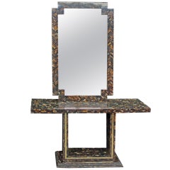Chic and Beautiful Tessellated Horn Console and Matching Mirror