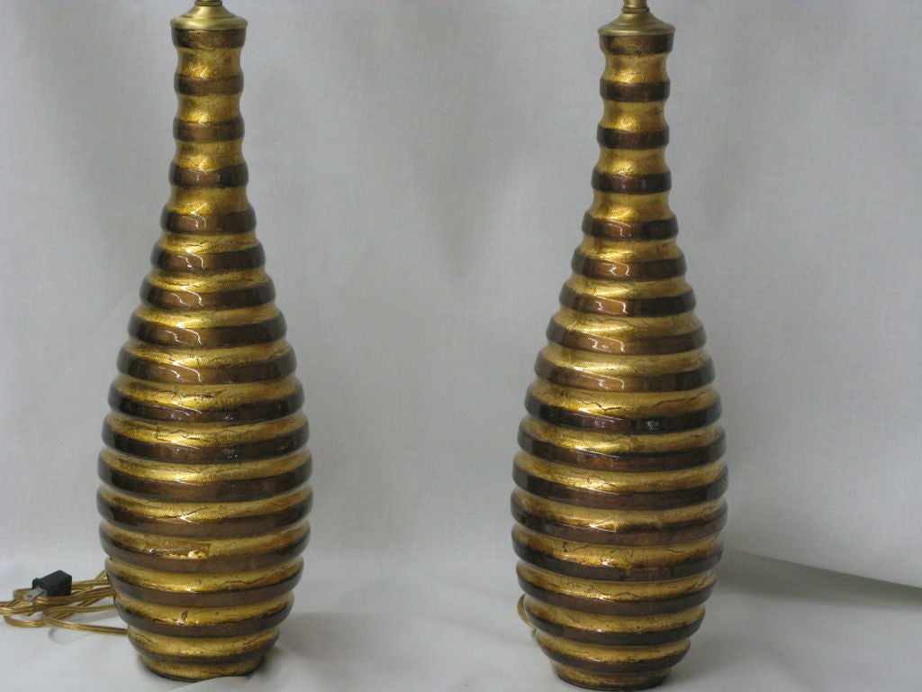1960's French Hand Blown Glace Table Lamps. In Excellent Condition For Sale In Bronx, NY