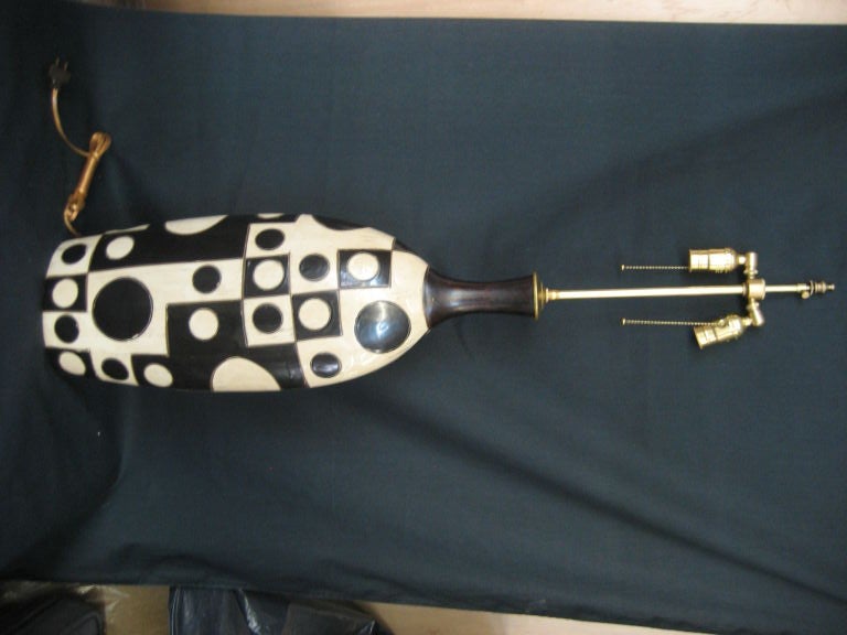 Pair of large 1960's Modern table lamps in a geometric pattern. For