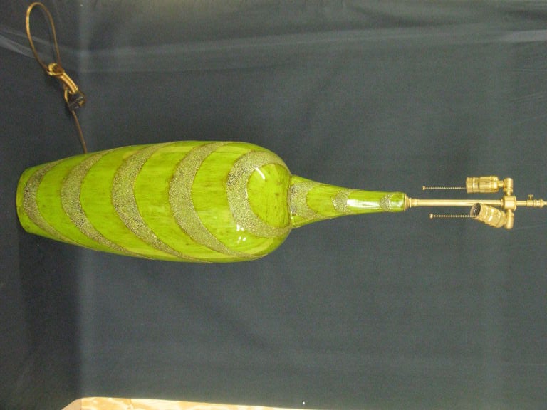 French Pair of Chartreuse Lacquer Vessels with lamp application.