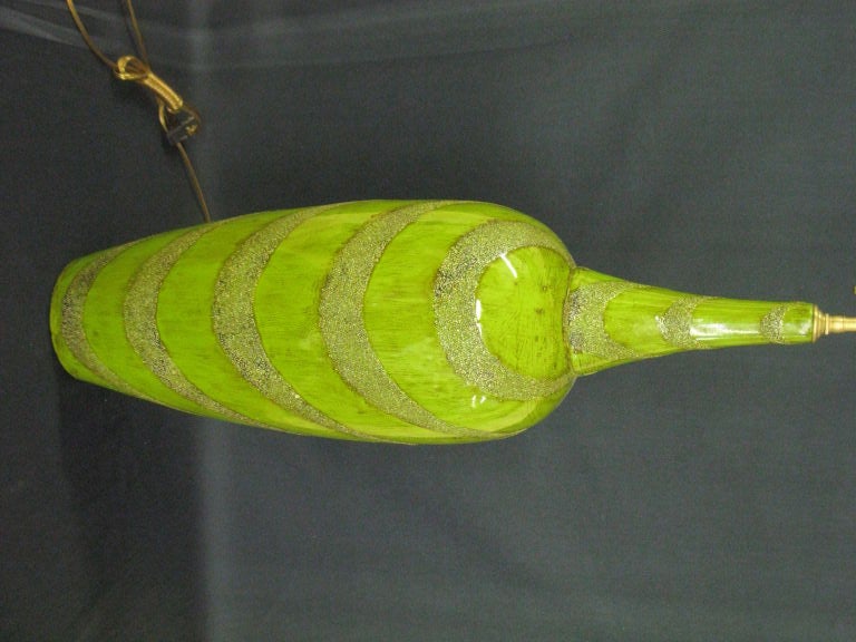 Pair of Chartreuse Lacquer Vessels with lamp application. In Excellent Condition For Sale In Bronx, NY