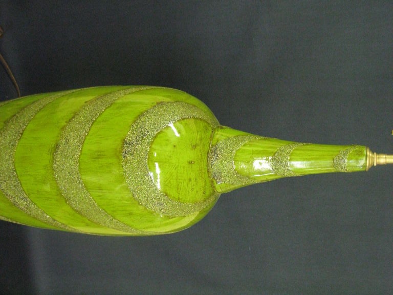 Pair of Chartreuse Lacquer Vessels with lamp application. For Sale 1