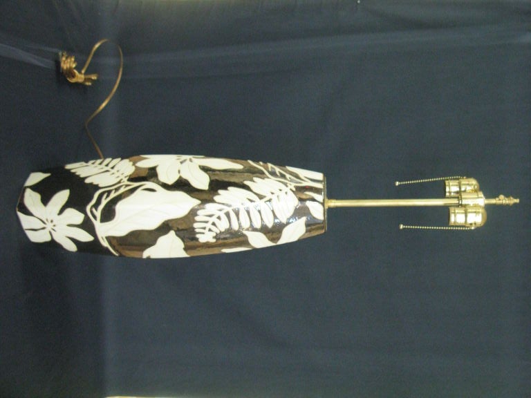 Pair of Bronze glazed with botanical blanc de chine overlaylamps