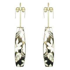 Pair of Bronze glazed with botanical blanc de chine overlaylamps