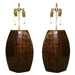 Pair of  large faux  tortoise lamps