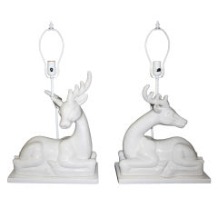 Vintage Unusual Pair of white ceramic deer figures with lamp application