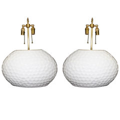 Unusal And Large Oval  Ceramic Lamps With A Glazed "gauged" Texture