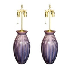 Pair of french  light Aubergine table  lamps