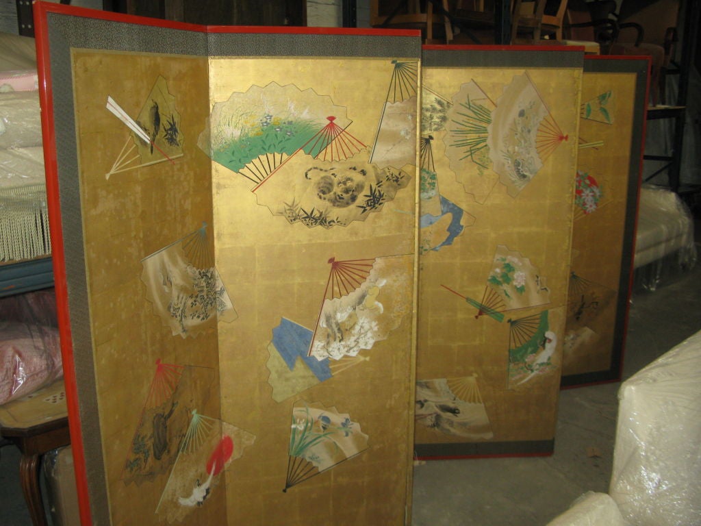 19th Century Six panel fan-motifs screen panel (Japan) For Sale