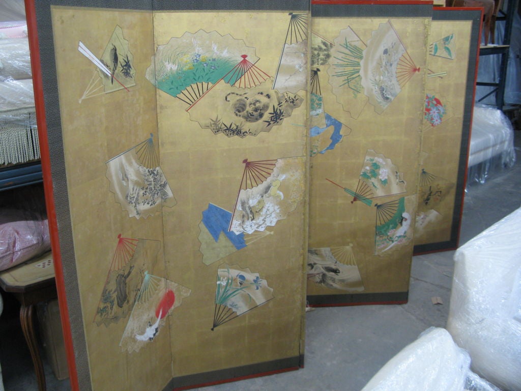 Six panel fan-motifs screen panel (Japan) In Good Condition For Sale In Bronx, NY