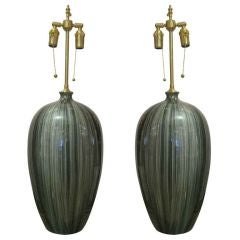 Pair of hand painted/ glazed japaneese brush strock table lamps