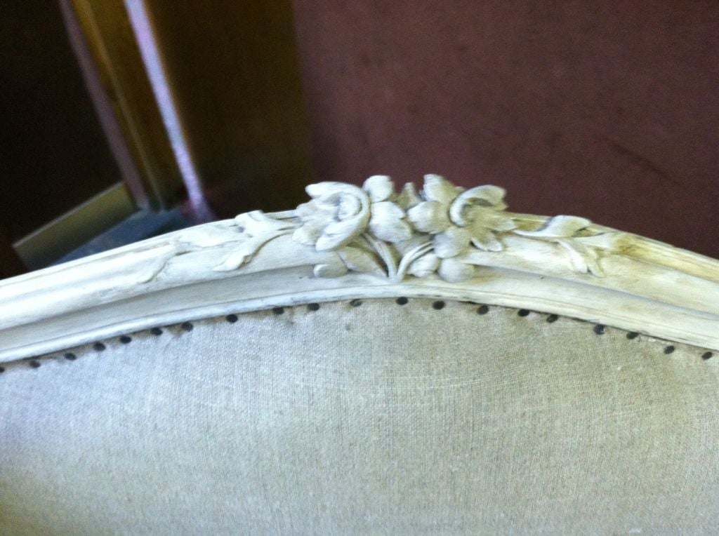 Pair of French Wing Chair w/ Carved Wood Trim 4