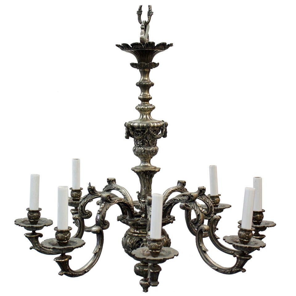 Fine Detailed French Regence Silverplated Bronze 8 Light Chandelier