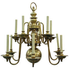 Double Tiered Colonial WilIamsburg Style Brass 12 Light Chandelier