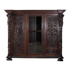 Antique Finely Carved Vitrine Armoire