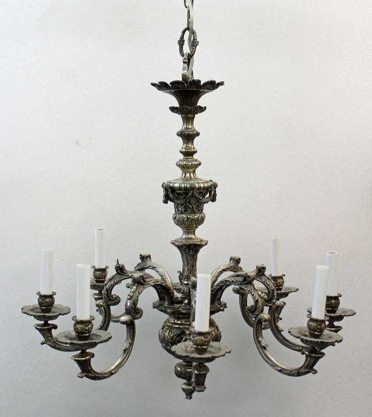 Fine detailed French Regence silverplated Bronze 8 light chandelier