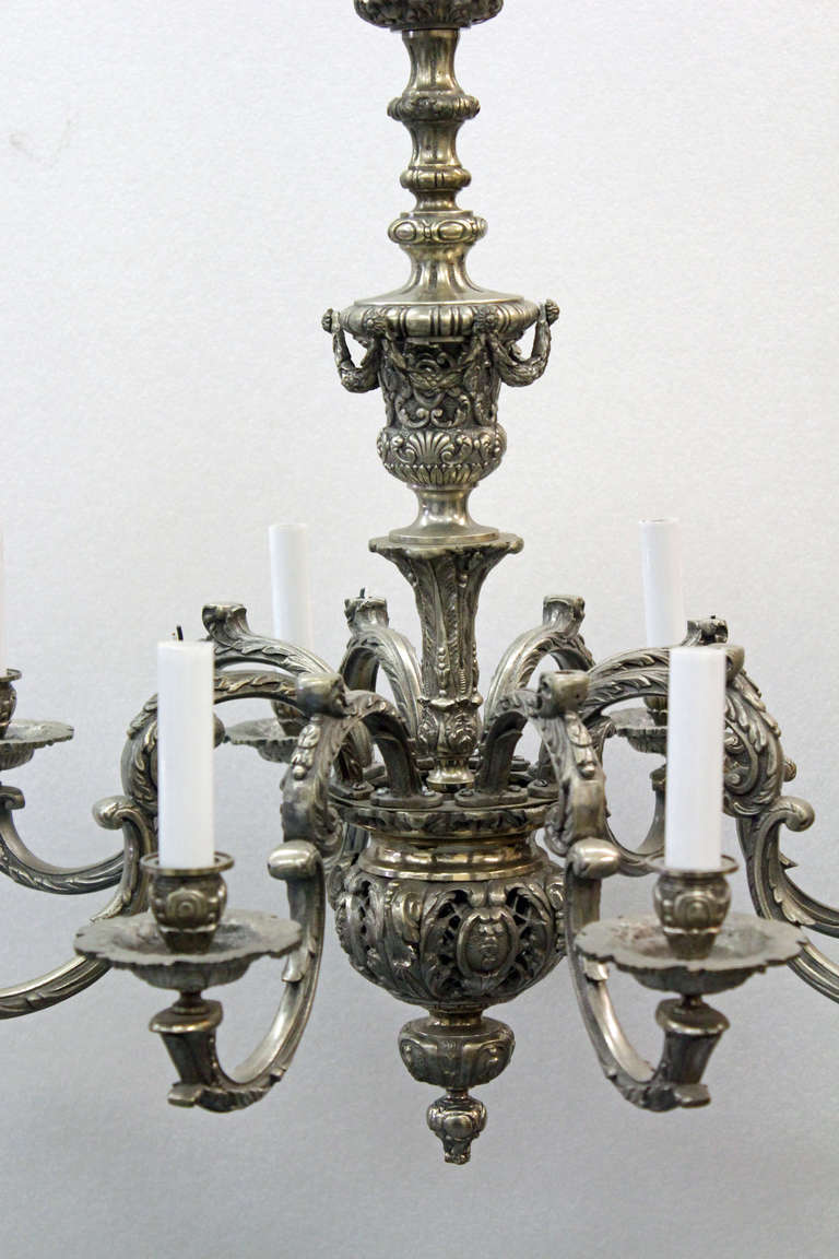 Régence Fine Detailed French Regence Silverplated Bronze 8 Light Chandelier