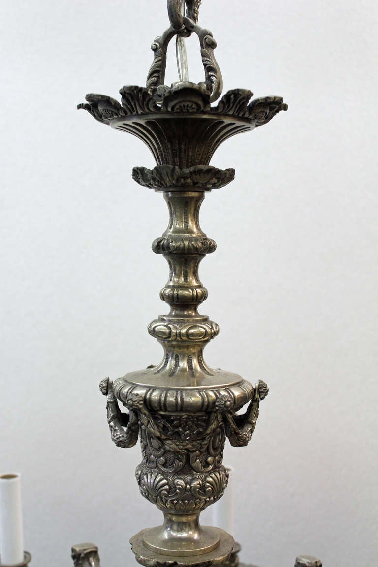 19th Century Fine Detailed French Regence Silverplated Bronze 8 Light Chandelier