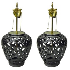 pair of elegant ceramic vases with telescopic lamp application