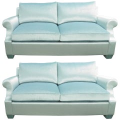 Pair of Elegant Ice Blue Sofas