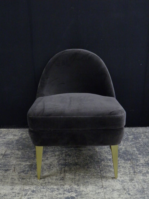 Petite Slipper chair designed for GUCCI's 2010 Boutique collection in rich chocolate velvet with Satin gold washed feet