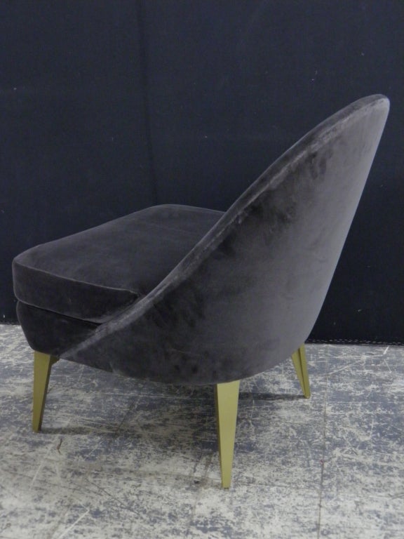 American Petite Slipper Chair In Rich Chocolate Velvet For Sale