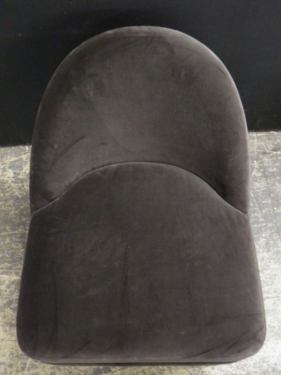 Petite Slipper Chair In Rich Chocolate Velvet In Excellent Condition For Sale In Bronx, NY