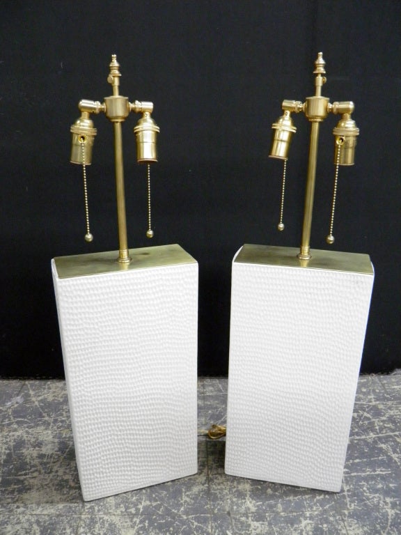 Pair of textured ceramic vases with lamp application