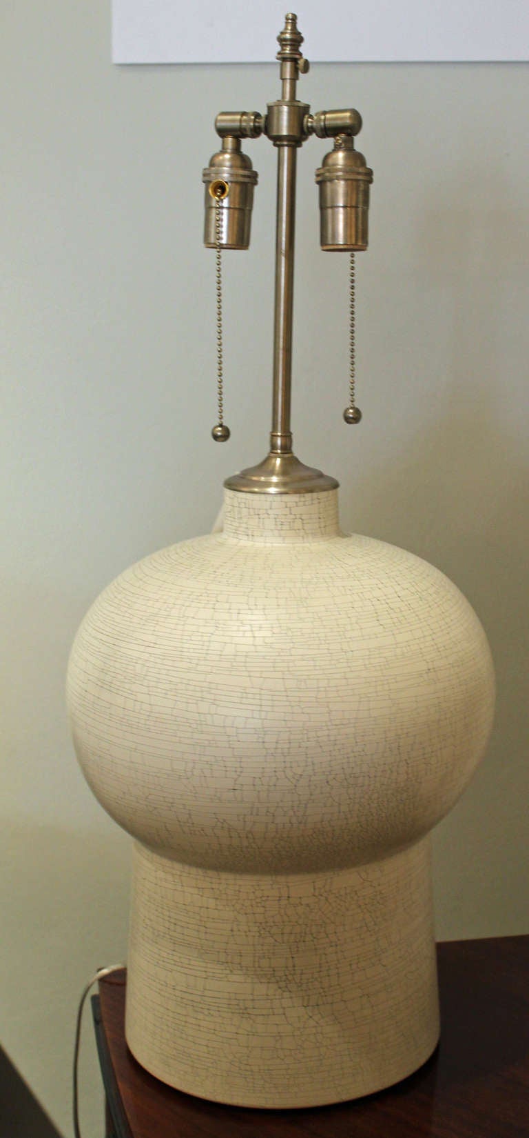 Pair Of Estate Crackle Finish Ceramic Vases With Lamp Application