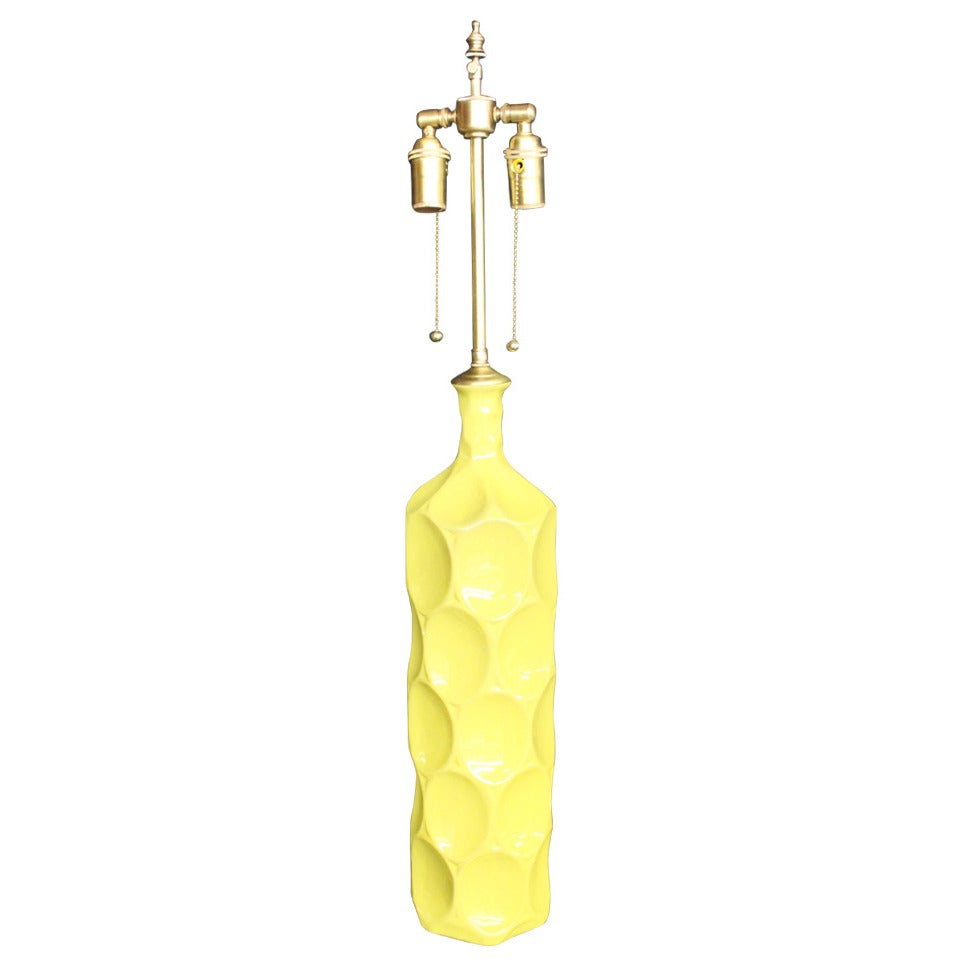 Chic and vibrant pair of Yellow Ceramic Vessels with Lamp Application