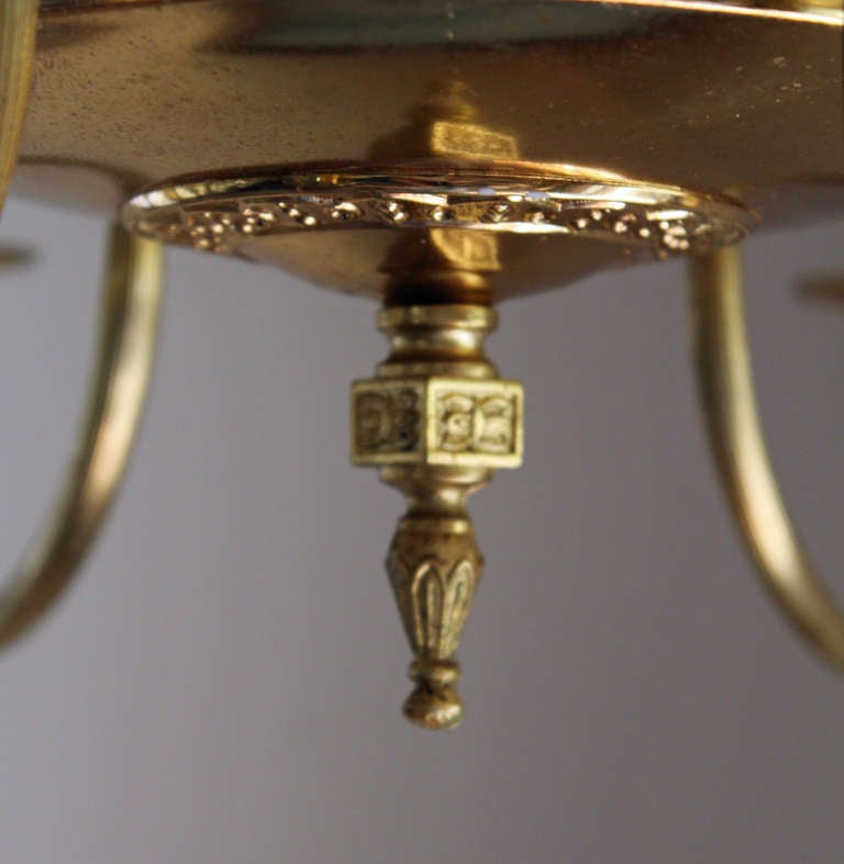 Mid-20th Century pair of French Brass plated 6 candle chandeliers For Sale