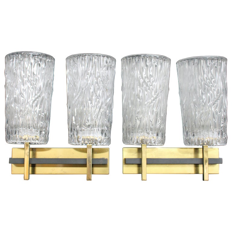 Pair of Vintage Textured Glass Twin Lamp Sconces