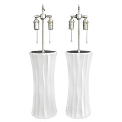 Vintage Pair of hand formed fluted column vases with lamp application