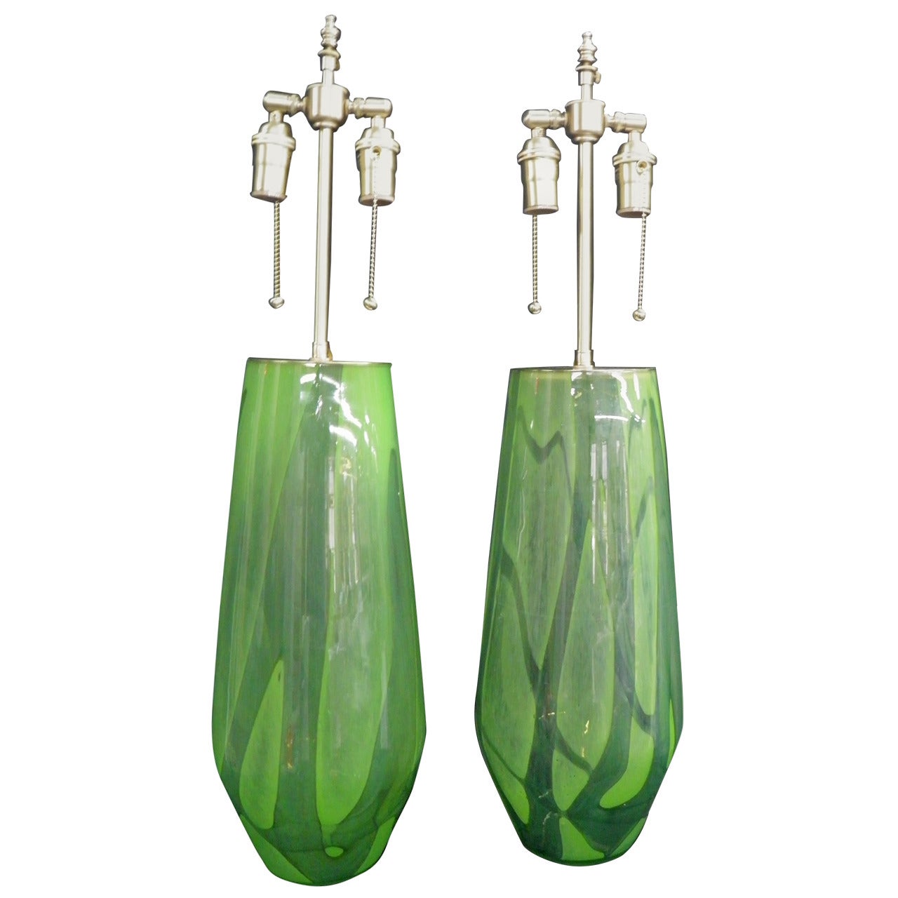 Pair of Large and Unusual Handblown and Painted Glass Vases.