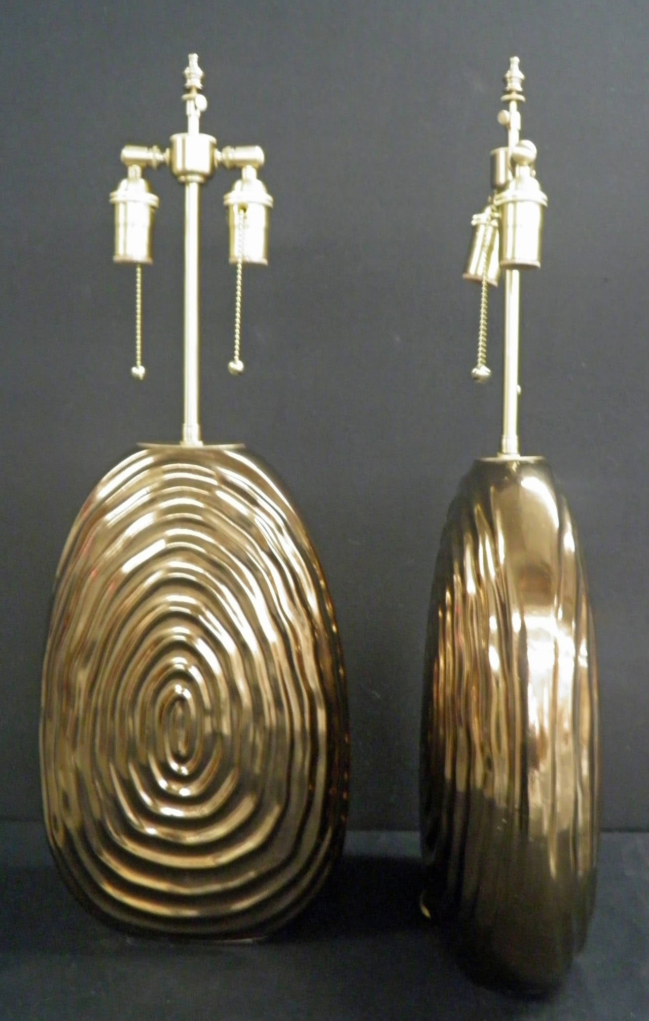 Spanish Pair of Gold Ceramic Vessels with Lamp Application