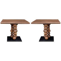 Pair Of Unusual Side Tables In Cerused Mahogany